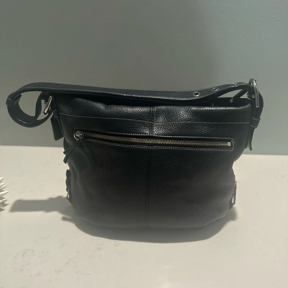 Coach Vintage Black Leather Duffle Hobo Bag
